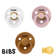 BIBS Colour Schnuller mit Namen, Caramel, White, Pink Plum, Rund Latex, Gr. 2, 3'er Pack